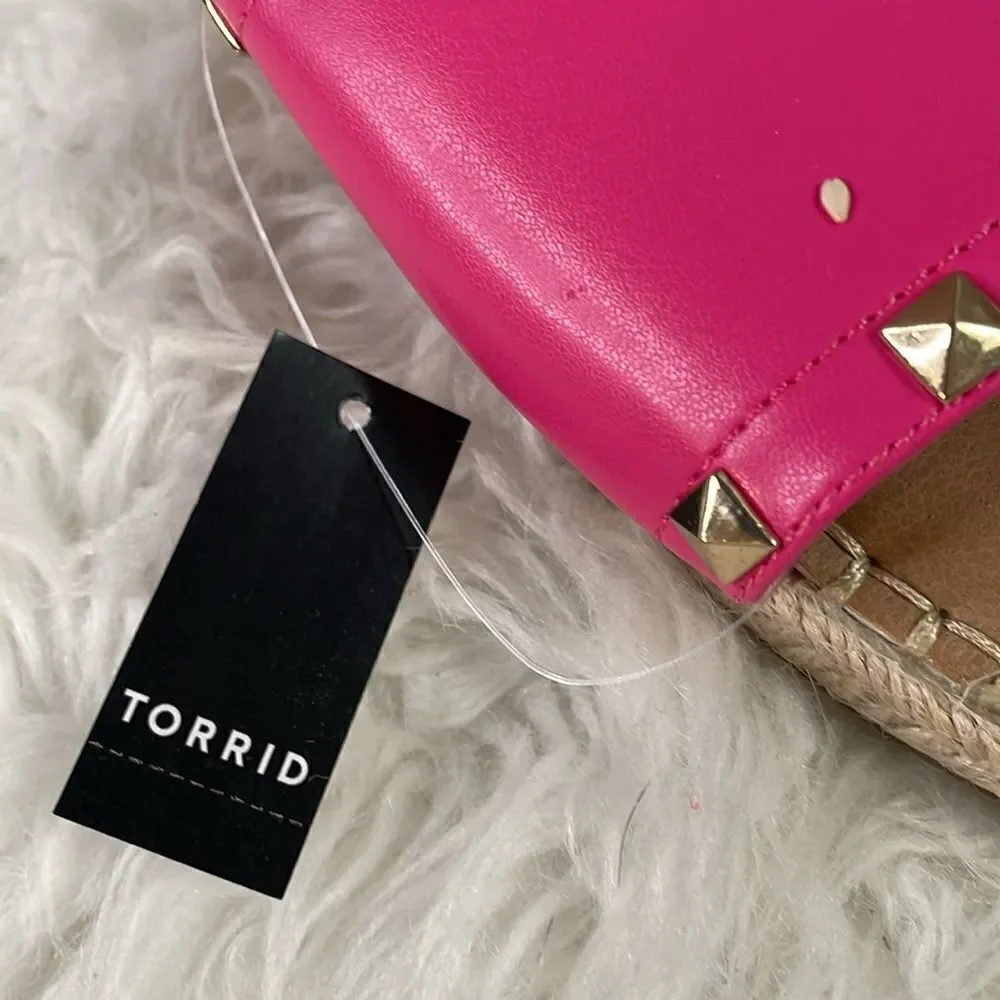 TORRID Hot Pink Studded Faux Leather Slide Sandals Espadrille Size 9 WW Wide NEW
